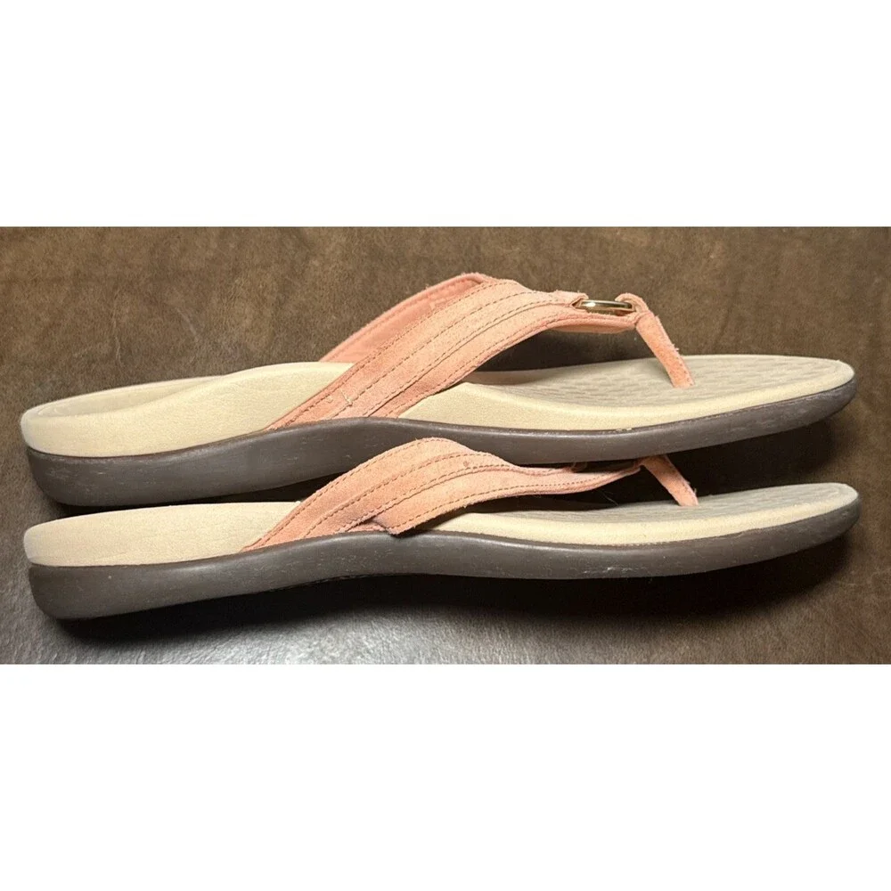 Vionic Tide Aloe Toe Post Sandals Pink / Orange Size 11 Gold Ring Detail EUC
